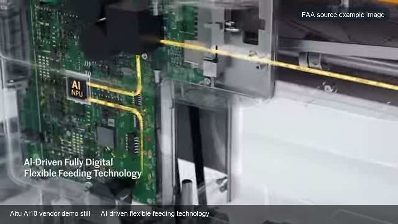 Aitu Ai10 vendor demo still showing AI-driven flexible feeding technology for an AI lockstitch machine pilot