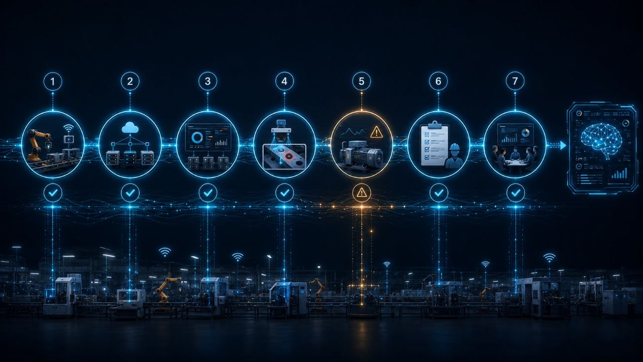 factory AI data layer seven readiness checks infographic